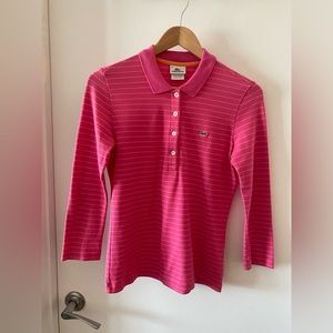 2/$30 - EUC Lacoste pink/orange striped 3/4 sleeve polo
